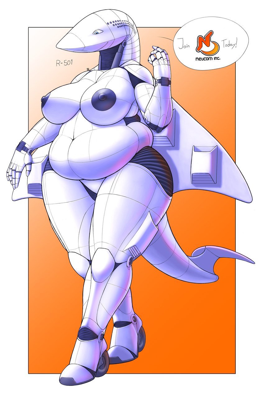 aircraft anthro belly big_belly big_breasts blue_eyes breasts dark_nipples dialogue female gradient_background machine navel nude poster r-501_rhincodon recruitment_poster simple_background slightly_chubby slightly_chubby_female solo vehicle walking white_body wide_hips ndragon3 ace_combat_3 ella_(noicem) aircraft_humanoid living_aircraft living_machine living_vehicle 2023 absurd_res colored hi_res