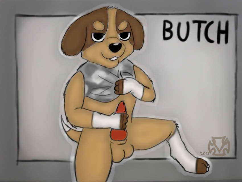 animal_genitalia animal_penis anthro balls canine_genitalia canine_penis charming clothed clothing dog_tail genitals male narrowed_eyes partially_clothed penis presenting presenting_penis simple_background solo soliderwesker animal_crossing nintendo butch_(animal_crossing) canid canine canis domestic_dog mammal 4:3