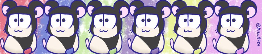 alternate_species black_body black_fur blue_tail feral fur furrification green_tail group hair male pink_nose pink_tail purple_tail red_tail simple_background tail whiskers white_body white_fur wide_image yellow_tail lunarpanda8686 hamtaro_(series) mr._osomatsu choromatsu_matsuno ichimatsu_matsuno jyushimatsu_matsuno karamatsu_matsuno osomatsu_matsuno todomatsu_matsuno cricetid hamster mammal rodent digital_drawing_(artwork) digital_media_(artwork) hi_res long_image shaded soft_shading