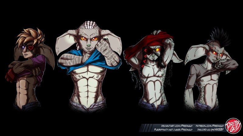 abs athletic clothing ear_piercing eye_patch eyebrow_piercing eyewear facial_piercing male nipples piercing purple_eyes red_eyes text undressing predaguy guild_wars prozac_(nerdynina) asura humanoid hi_res url