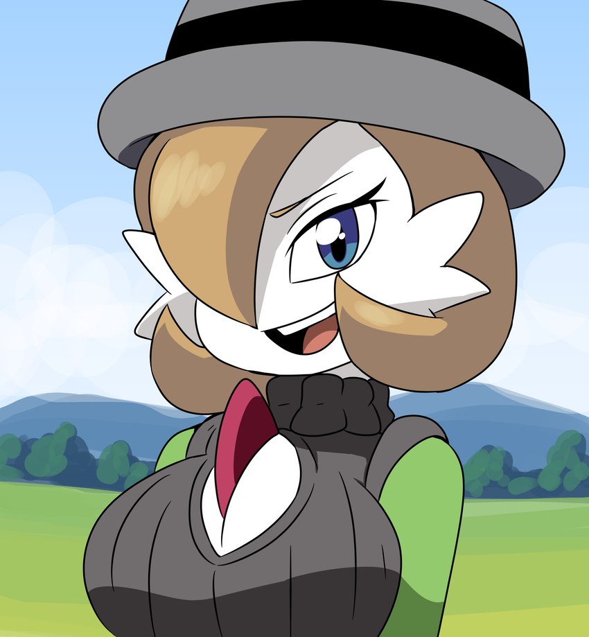 anthro anthrofied big_breasts breasts cleavage cleavage_cutout clothed clothing cutout female hat headgear headwear sleeveless_turtleneck solo sweater topwear turtleneck aokushan nintendo pokemon serena_(pokemon) gardevoir generation_3_pokemon humanoid pokemon_(species) hi_res