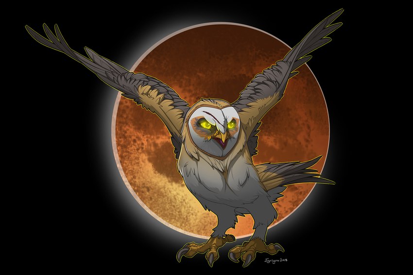 ambiguous_gender black_background brown_body brown_feathers feathers feet feral moon open_mouth scar simple_background solo talons toes white_body white_feathers yellow_eyes ignigeno guardians_of_ga'hoole nyra_(gogh) avian barn_owl bird hagsfiend owl tyto tytonid 2018 female_(lore)