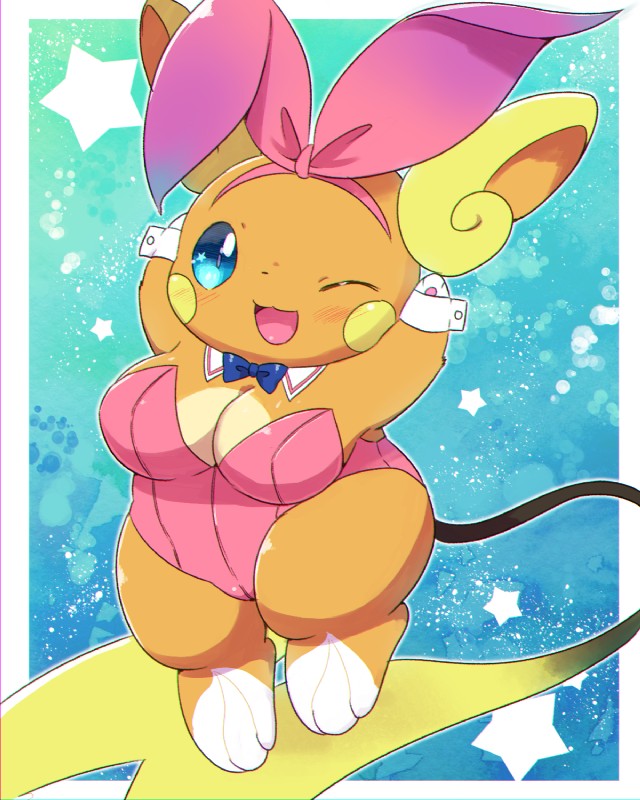 anthro blue_eyes blush breasts bunny_costume camel_toe clothing costume female headgear headwear necktie one_eye_closed open_mouth open_smile semi-anthro shirt_cuffs short_stack smile solo thick_thighs wide_hips wink kemoribbon nintendo pokemon alolan_form alolan_raichu generation_7_pokemon pokemon_(species) regional_form_(pokemon) 4:5 hi_res