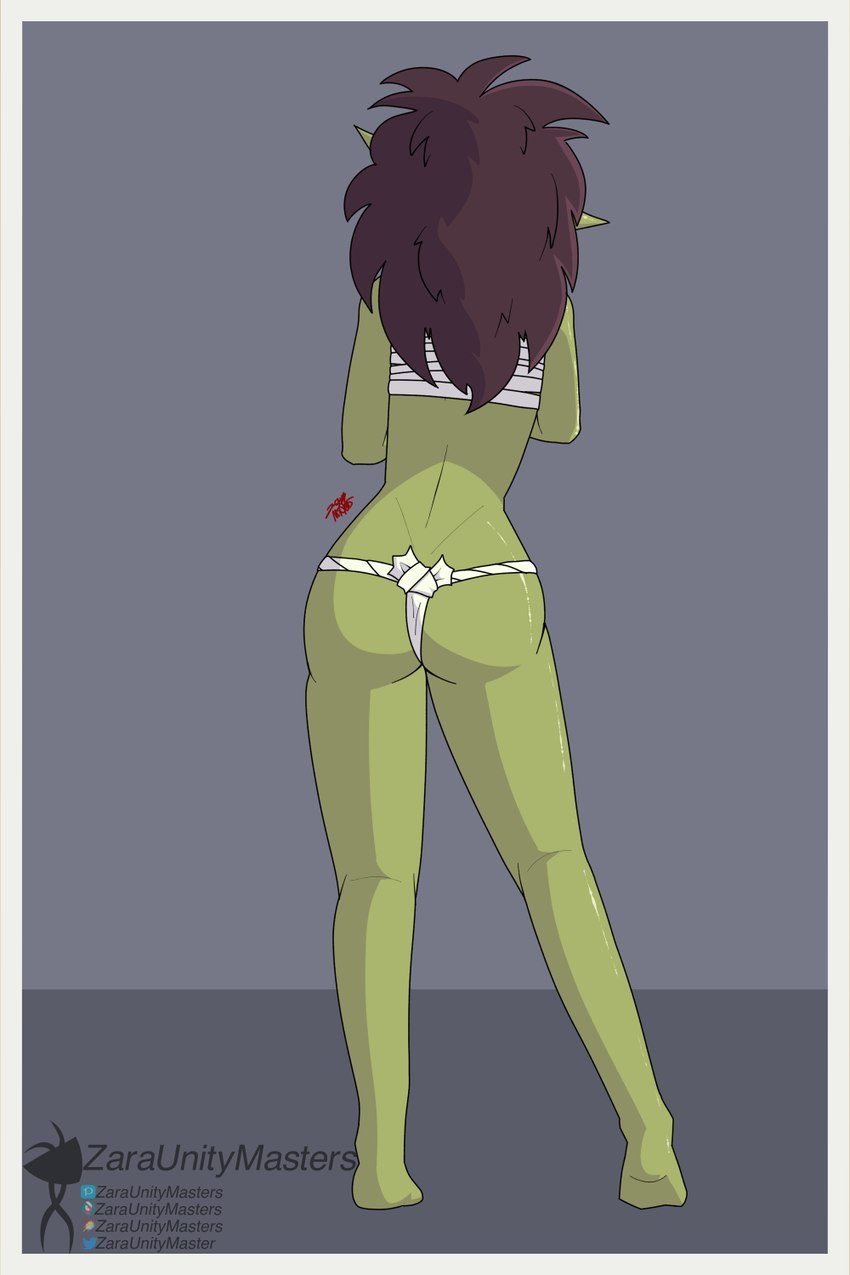 auburn_hair barefoot bubble_butt butt chest_wraps clothed clothing crossed_arms feet female green_body green_skin hair messy_hair rear_view simple_background solo thick_thighs underwear underwear_only wide_hips wraps zaraunitymasters sigrid_(zaraunitymasters) goblin humanoid 2:3 hi_res