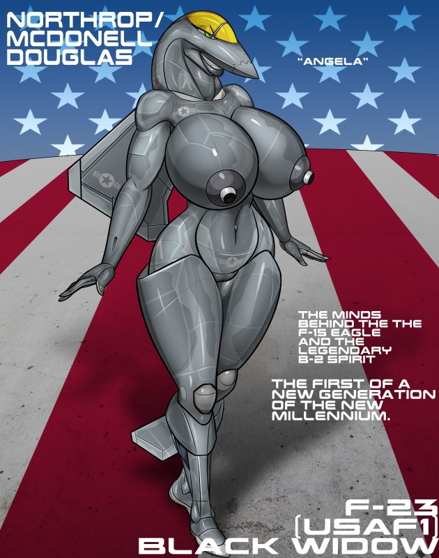 aircraft airplane american_flag areola barely_visible_genitalia barely_visible_pussy big_breasts breasts f-23 female genitals green_eyes huge_breasts jet looking_at_viewer machine navel nipples not_furry nude prototype pussy smile solo standing text united_states_of_america vehicle wings conditional_dnp renthedragon aircraft_humanoid living_aircraft living_machine living_vehicle 2017 absurd_res english_text hi_res