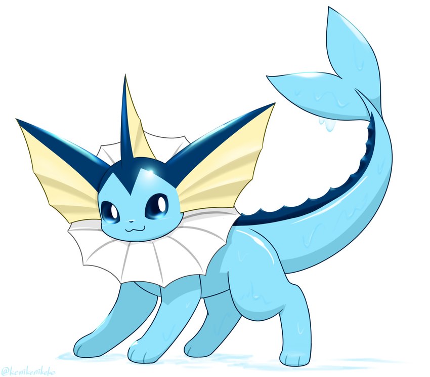 3_toes :3 ambiguous_gender big_tail black_nose blue_body blue_eyes blue_skin blue_tail dripping ear_fins feet feral fin frill_(anatomy) glistening glistening_body glistening_skin head_fin kemono looking_at_viewer monotone_tail neck_frill no_sclera pupils quadruped side_view simple_background solo standing tail tail_fin toes wet white_background white_pupils kenikenikeke nintendo pokemon eeveelution generation_1_pokemon mammal marine pokemon_(species) vaporeon 2023 colored digital_media_(artwork) full-length_portrait hi_res portrait shaded signature