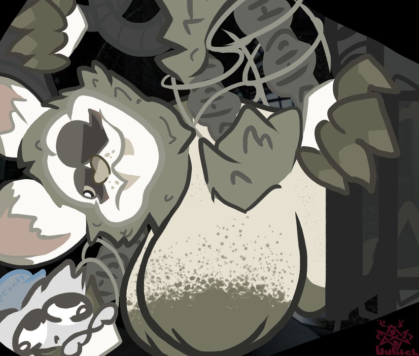 3_arms abstract_background anthro areola belly big_areola big_belly big_breasts big_hands big_nipples black_sclera bodily_fluids breasts cable claws clothing consolation crying darkness deformed destroyed dominant dominant_female duo ears_up electronics eyelashes eyeliner fangs female femboy freckled_breasts freckles fur grey_areola grey_nipples guard hat headgear headwear horror_(theme) huge_areola huge_breasts huge_claws huge_hands huge_nipples larger_female machine makeup male missing_eye multi_arm multi_limb neck_tuft nipples provocative scared scared_expression security security_guard simple_background size_difference tears teeth text tuft ventilation white_body white_fur wire uulitch five_nights_at_freddy's five_nights_at_freddy's_2 jr's scottgames anon mangle_(fnaf) mangle_(jr's) animatronic canid canine fox mammal monster robot comic digital_media_(artwork) english_text hi_res