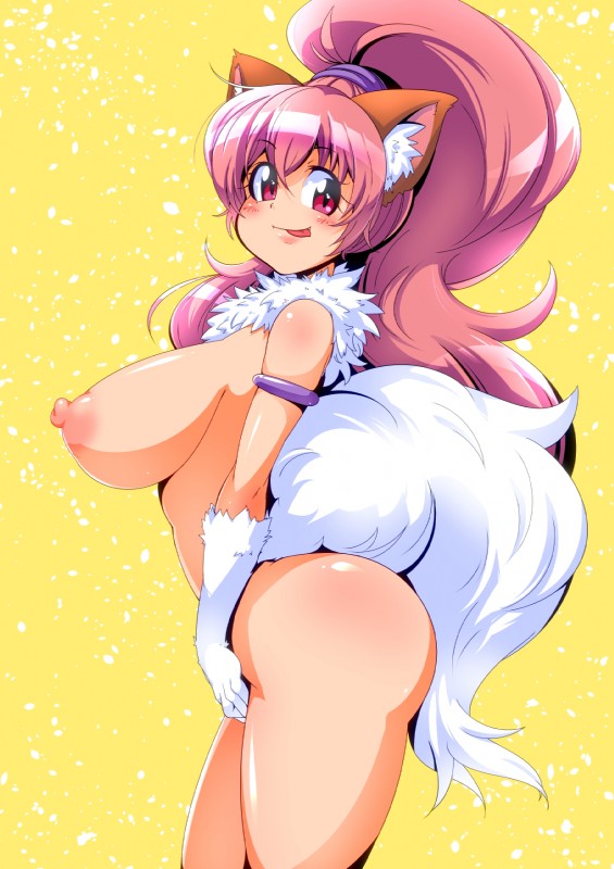 blush breasts female fur hair inner_ear_fluff looking_at_viewer neck_tuft nipples nude pink_hair side_view solo standing tongue tongue_out tuft white_body white_fur ryoi square_enix star_ocean pericci animal_humanoid felid felid_humanoid feline feline_humanoid fellpool humanoid mammal mammal_humanoid hi_res