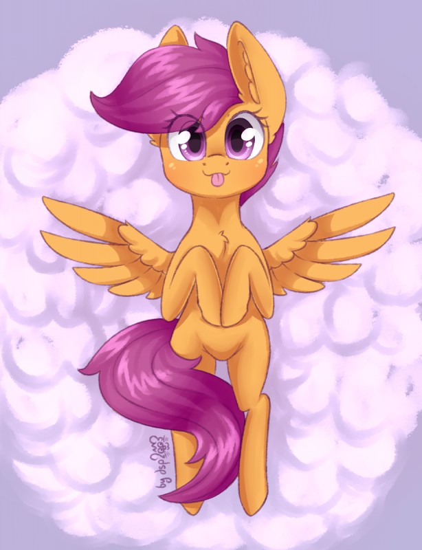 :3 blep chest_tuft cloud eyelashes feathered_wings feathers female feral fur hair hooves inner_ear_fluff looking_at_viewer orange_body orange_feathers purple_eyes purple_hair short_hair smile solo spread_wings tongue tongue_out tuft wings dsp2003 friendship_is_magic hasbro my_little_pony mythology scootaloo_(mlp) equid equine mammal mythological_creature mythological_equine pegasus 2018 hi_res portrait signature