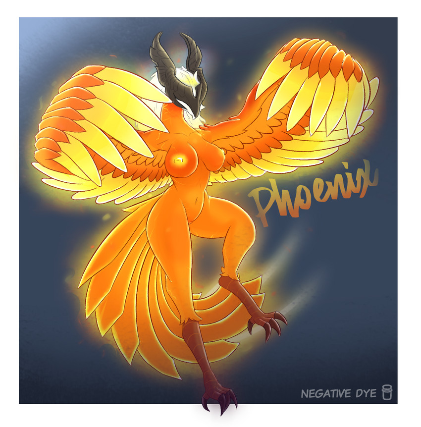 anthro breasts claws crossgender curvy_figure feathered_wings feathers female fire flaming_hair flaming_tail flaming_wings flying mask medium_breasts navel nipples non-mammal_breasts nude orange_body orange_breasts orange_skin pseudo_hair simple_background solo tail text thick_thighs unusual_anatomy unusual_wings wide_hips wings negativedye dota european_mythology greek_mythology mythology valve icarus_the_phoenix avian mythological_avian mythological_bird mythological_creature mythological_firebird phoenix hi_res