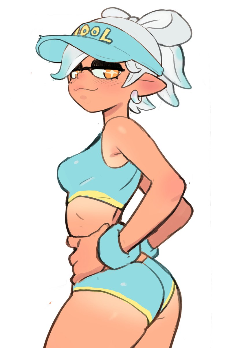 bottomwear bra breasts butt clothed clothing female hair hands_on_hips hotpants looking_at_viewer midriff pose pseudo_hair shorts simple_background smile smug solo sports_bra standing tan_body tentacle_hair tentacles text topwear underwear workout_clothing colo nintendo splatoon marie_(splatoon) animal_humanoid cephalopod cephalopod_humanoid humanoid inkling marine marine_humanoid mollusk mollusk_humanoid absurd_res digital_media_(artwork) english_text hi_res