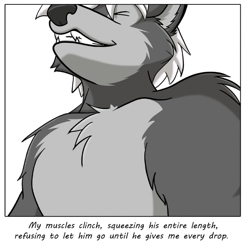 happy looking_pleasured male orgasm solo teeth text colrblnd duzt measureup walter_moss alaskan_malamute canid canine canis domestic_dog mammal nordic_sled_dog spitz comic english_text greyscale monochrome