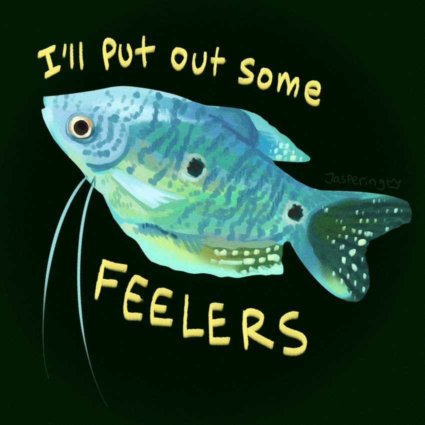 ambiguous_gender black_background blue_body blue_scales dorsal_fin feral fin scales simple_background solo tail tail_fin text yellow_eyes yellow_text jaspering fish gourami marine 2025 digital_media_(artwork) digital_painting_(artwork) english_text full-length_portrait handwritten_text portrait