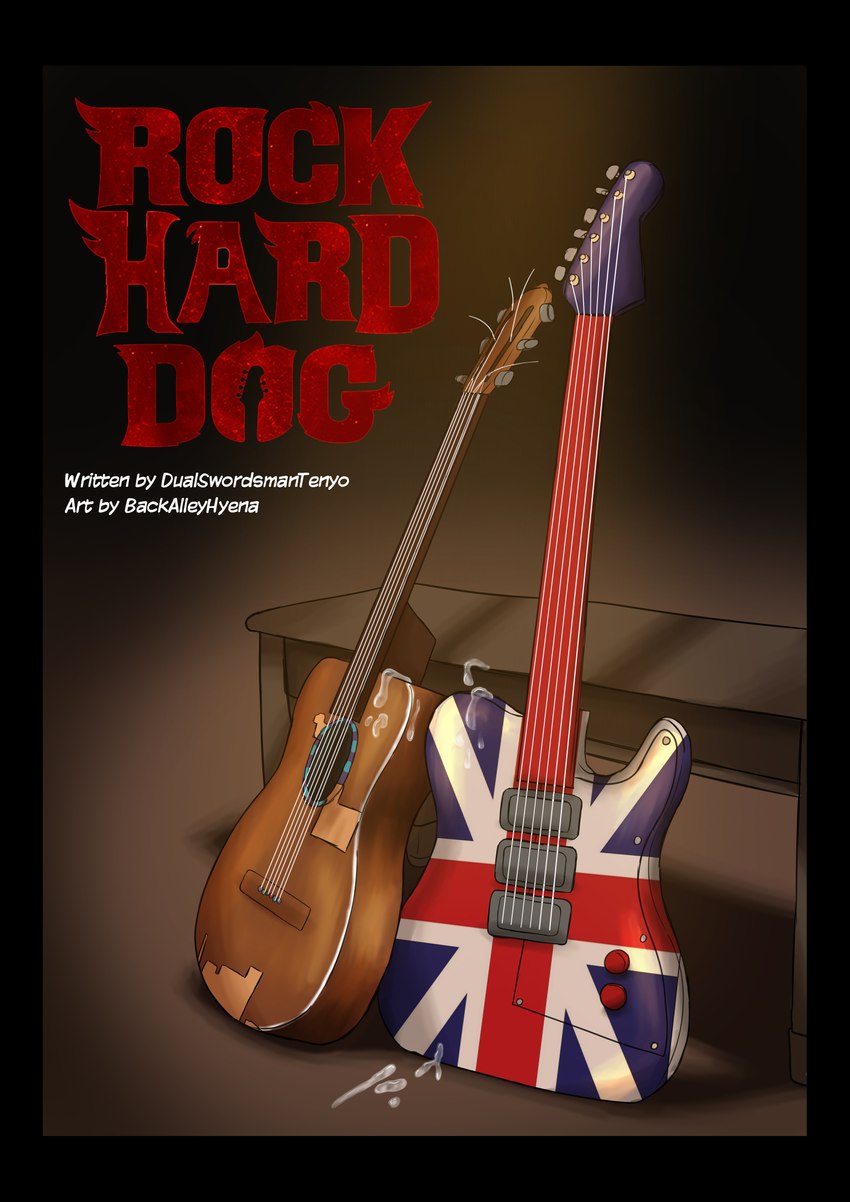 acoustic_guitar black_border bodily_fluids border cum electric_guitar genital_fluids guitar musical_instrument plucked_string_instrument string_instrument union_jack zero_pictured cartermutt rock_dog 2021 absurd_res comic cover cover_art cover_page digital_media_(artwork) hi_res