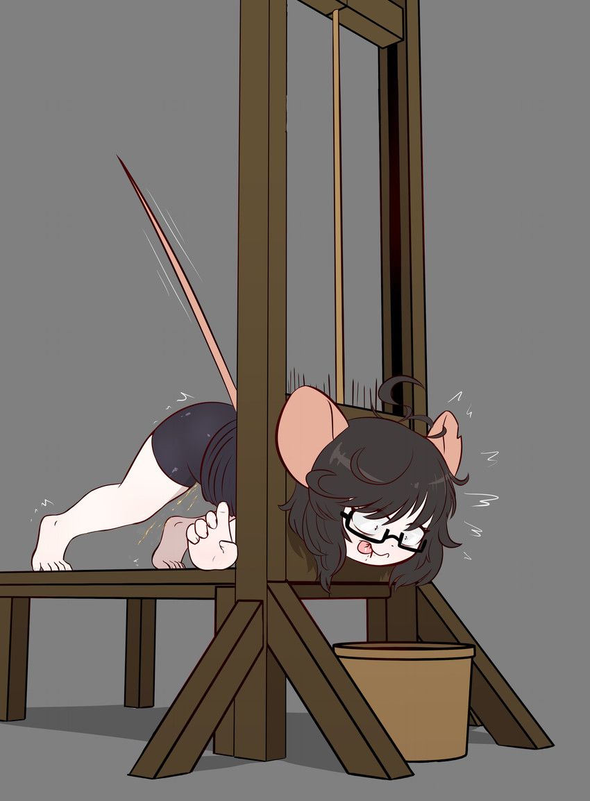 5_fingers 5_toes anthro bangs barefoot basket bite biting_own_tongue blade blood bodily_fluids bottomwear clothing constricted_pupils container death death_piss decapitation dying execution eyewear feet female female_death fingers genital_fluids gesture glasses guillotine hair hand_gesture incontinence killing kneeling messy_hair motion_lines pain peeing pupils ryona self_bite shorts small_pupils solo toes tongue tongue_bite tongue_out urine e254e ririgaki mammal murid murine rat rodent absurd_res hi_res