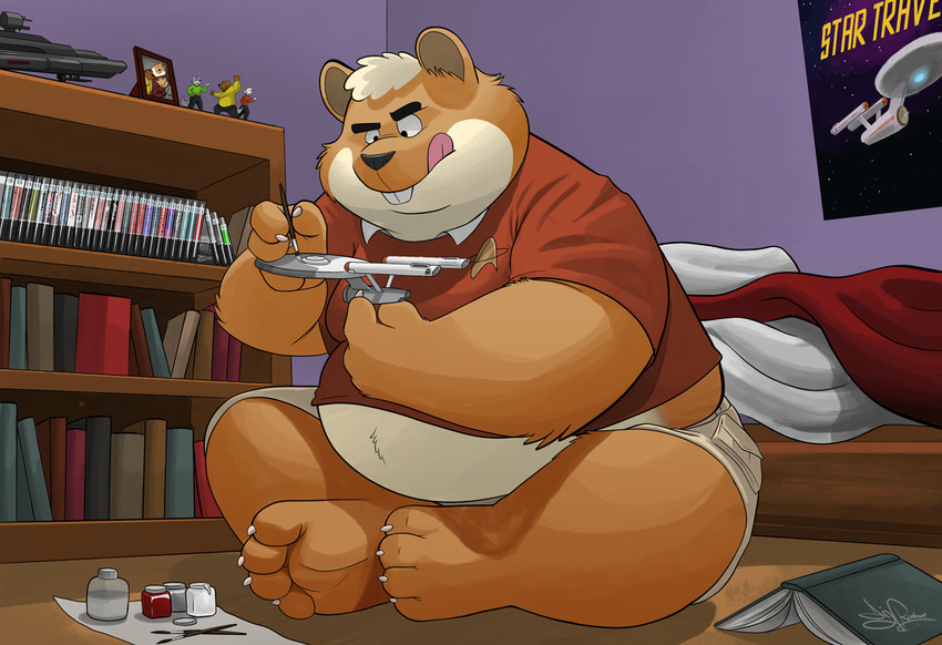 anthro belly fanboy geek male morbidly_obese nerd obese overweight overweight_male painting paws solo dj-rodney forepawz star_trek forebucks rodney cricetid hamster mammal rodent model