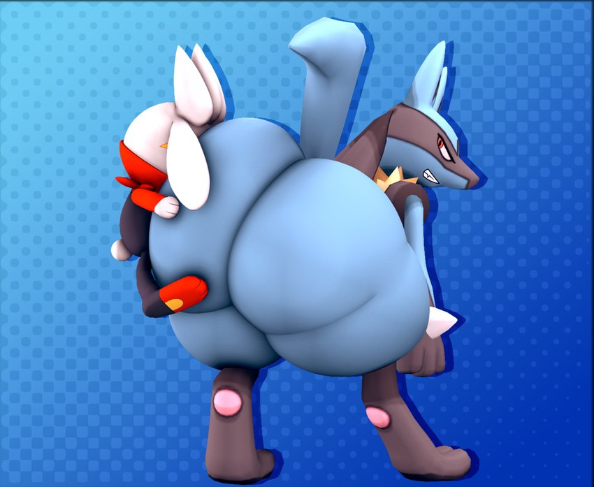 ambiguous_gender angry annoyed anthro big_butt black_body black_inner_ear blue_background blue_body blue_ears blue_tail butt butt_grab duo ears_down face_in_ass hair hand_on_butt holding_butt hug huge_butt huge_thighs hugging_another hugging_butt larger_male long_ears looking_at_another looking_back looking_back_at_another male pawpads pink_pawpads pivoted_ears rear_view red_eyes scut_tail short_tail simple_background size_difference smaller_male spikes spikes_(anatomy) tail teeth thick_thighs white_body white_ears white_hair white_tail cindablimp nintendo pokemon generation_4_pokemon generation_8_pokemon lucario pokemon_(species) raboot 2024 3d_(artwork) absurd_res colored digital_media_(artwork) hi_res source_filmmaker_(artwork)