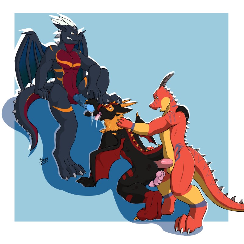 bunsen, sparkflare, and zyro (european mythology and etc) created by regal-dragon