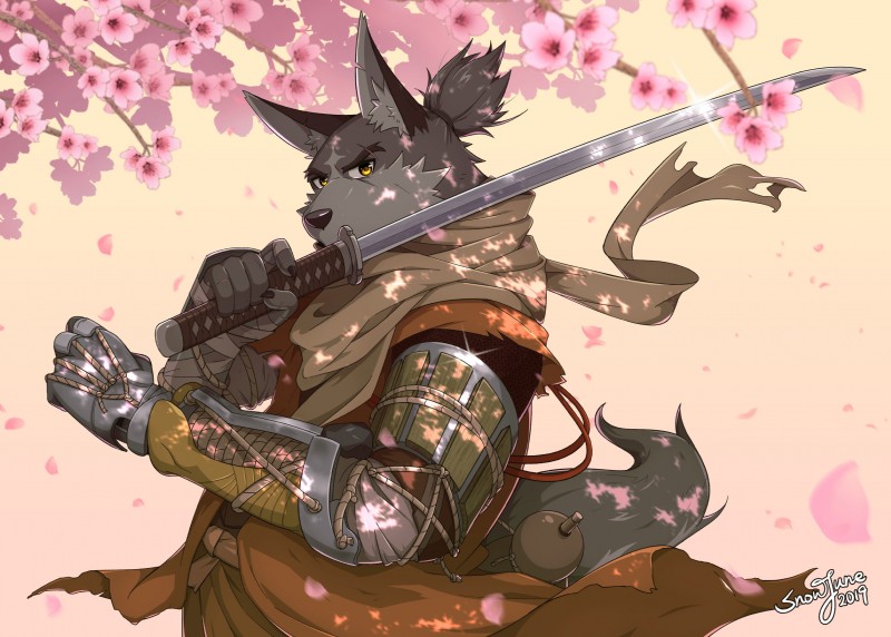 anthro clothed clothing fur kemono male melee_weapon prosthetic solo sword weapon snowjune fromsoftware sekiro:_shadows_die_twice wolf_(sekiro) canid canine canis mammal wolf 2019 absurd_res digital_media_(artwork) hi_res