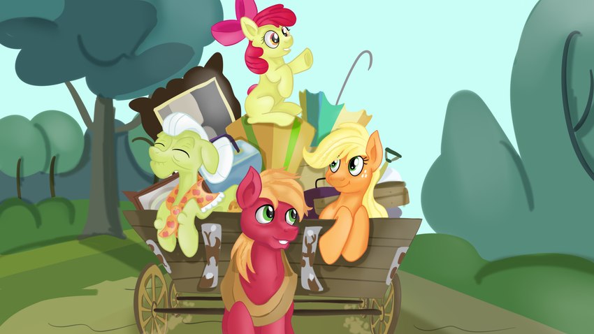 carriage eyes_closed female food_print group hooves male plow_yoke raised_hoof road scene_interpretation smile jbond friendship_is_magic hasbro my_little_pony apple_bloom_(mlp) applejack_(mlp) big_macintosh_(mlp) granny_smith_(mlp) earth_pony equid equine horse mammal pony 16:9 hi_res widescreen brother_(lore) brother_and_sister_(lore) grandchild_(lore) granddaughter_(lore) grandmother_(lore) grandmother_and_grandchild_(lore) grandmother_and_granddaughter_(lore) grandmother_and_grandson_(lore) grandparent_(lore) grandparent_and_grandchild_(lore) grandson_(lore) sibling_(lore) sister_(lore) sisters_(lore)