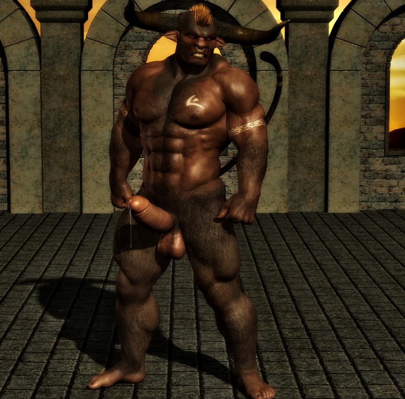 5_toes abs anthro balls biceps big_muscles biped bodily_fluids brown_body brown_fur brown_penis brown_skin erection facial_piercing feet front_view fur genital_fluids genitals hair half-closed_eyes horn humanoid_feet humanoid_genitalia humanoid_penis humanoid_pointy_ears looking_at_viewer male mohawk muscular muscular_anthro muscular_male narrowed_eyes navel nipples nose_piercing nose_ring nude open_mouth paws pecs penis piercing plantigrade pointy_ears pose precum red_eyes ring_piercing seductive septum_piercing shadow short_hair sky solo standing tattoo teeth toes black_howler european_mythology greek_mythology mythology bovid bovine mammal minotaur 2014 3d_(artwork) digital_media_(artwork) pinup