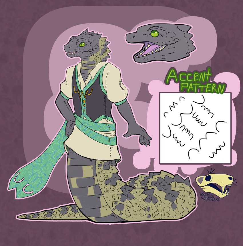 anthro apode bottomless brown_body brown_scales clothed clothing green_eyes grey_body grey_scales legless male open_mouth sash scales serpentine shirt split_form topwear vest wicked_whiskers zgf_art recallers_of_the_lost_pathfinder armadillo_girdled_lizard draconcopode girdled_lizard hybrid king_snake lamia lizard reptile scalie snake 2024 absurd_res hi_res