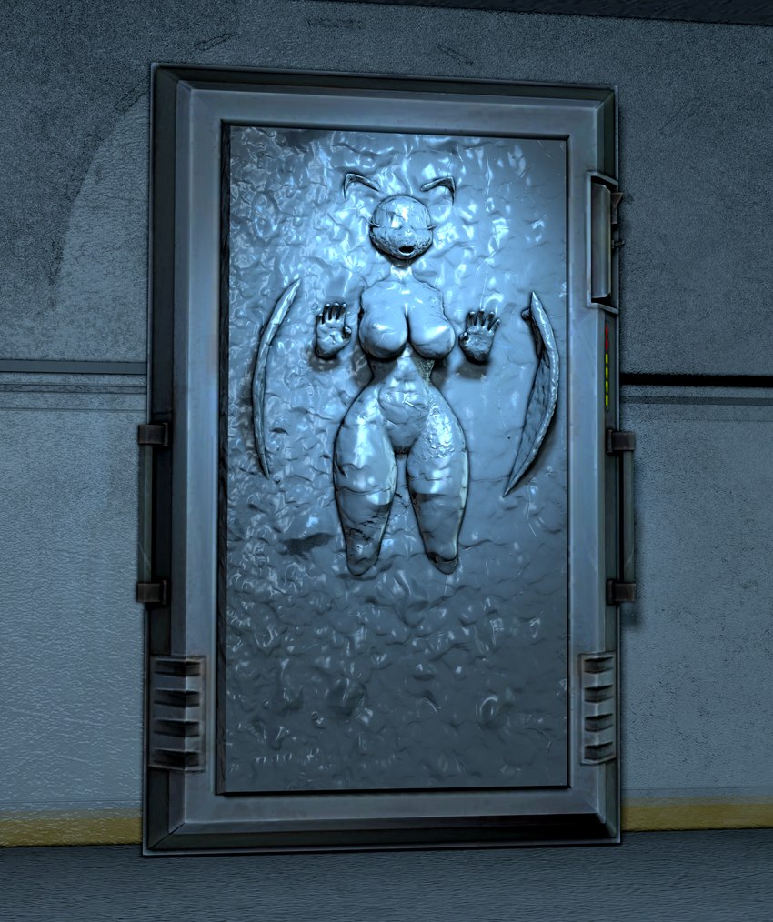 anthro bound breasts carbonite encasement female frozen nipples nude solo sfmcarbonfreezer warfaremachine_(modeler) sega sonic_the_hedgehog_(series) star_wars rouge_the_bat warfare_rouge bat mammal 3d_(artwork) digital_media_(artwork) hi_res