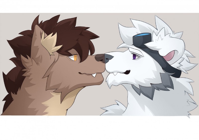 boop duo eyewear goggles male nose_boop unknown_artist cyro_(cyrocco69) salerio_(character) canid canine felid mammal pantherine snow_leopard letterbox