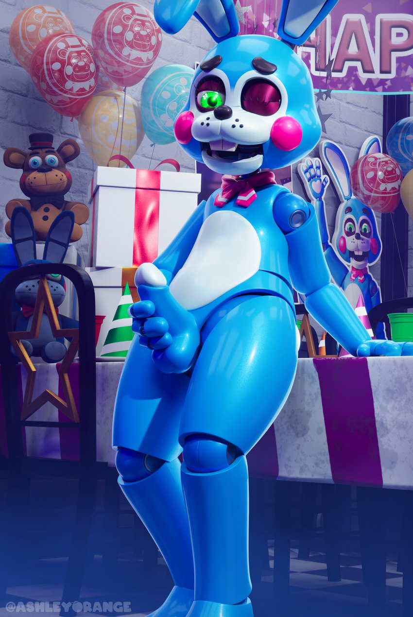 anthro blue_body blue_fur buckteeth eyeshadow femboy freckles fur green_eyes machine makeup male masturbation mostly_nude necktie rabbit_ears solo teeth ashleyorange five_nights_at_freddy's five_nights_at_freddy's_2 scottgames toy_bonnie_(fnaf) animatronic lagomorph leporid mammal rabbit robot 2023 3d_(artwork) absurd_res digital_media_(artwork) hi_res