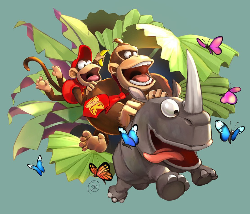 diddy kong, donkey kong, and rambi the rhinoceros (donkey kong (series) and etc) created by steve mayles