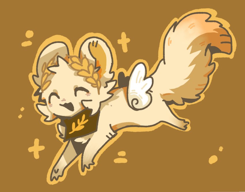 4_toes ^w^ ambiguous_gender cheek_tuft chest_tuft ear_tuft eyes_closed facial_tuft feet feral fluffy fluffy_tail fur head_wreath kerchief open_mouth round_ears simple_background small_wings solo tail tan_body tan_fur toes tuft wings yellow_background ccxsdas excited13 mammal rodent sciurid tree_squirrel cel_shading character_request shaded