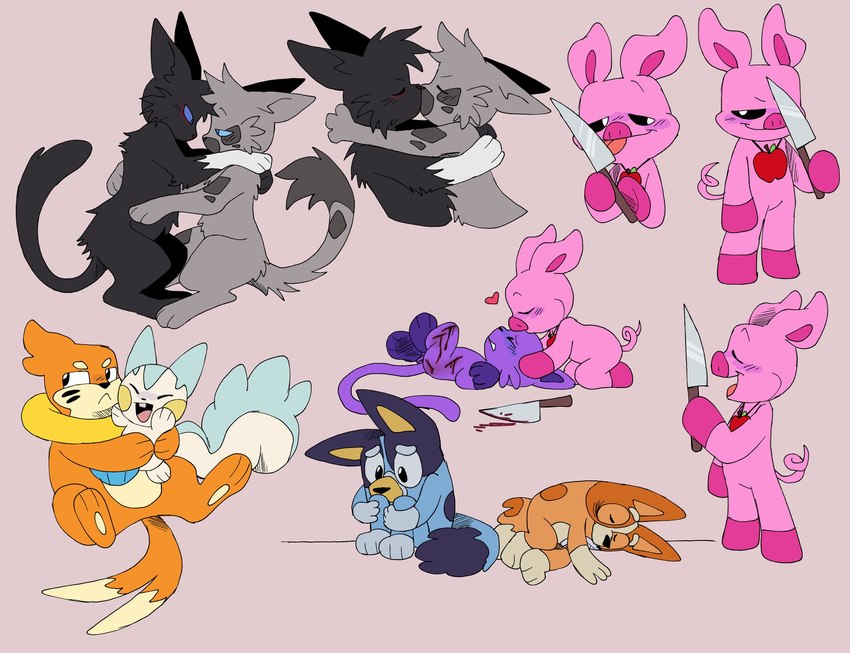 apple blood blue_body blue_fur bodily_fluids curled_tail food fruit fur gore heart_symbol hug kissing knife licking_knife plant tail young pachi_rizuu bluey_(series) mob_entertainment nintendo pokemon poppy_playtime smiling_critters warriors_(book_series) warriors_(series) ashfur_(thunderclan) bingo_heeler bluey_heeler catnap_(poppy_playtime) pickypiggy scourge_(warriors) buizel canid canine canis domestic_dog domestic_pig generation_4_pokemon mammal pokemon_(species) suid suine sus_(pig) hi_res