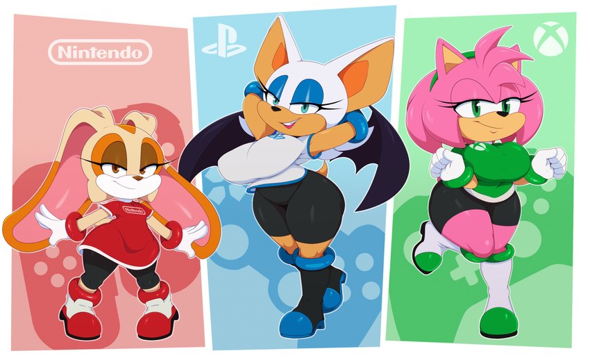 amy rose, cream the rabbit, and rouge the bat (sony interactive entertainment and etc) created by bigdon1992