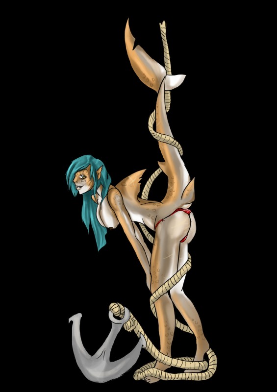 anchor anthro breasts clothing female fin nipples non-mammal_breasts non-mammal_nipples panties pose rope solo tail underwear kaeaskavi fish marine nek'kari shark absurd_res hi_res pinup