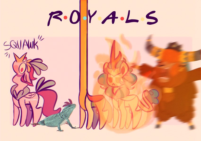 animal_noises burning female fire group horn long_neck male onomatopoeia parody sound_effects squawking text sockiepuppetry asian_mythology chinese_mythology east_asian_mythology f.r.i.e.n.d.s friends_(tv_series) friendship_is_magic hasbro my_little_pony my_little_pony:_the_movie_(2017) mythology prince_rutherford_(mlp) princess_ember_(mlp) queen_novo_(mlp) queen_rain_shine_(mlp) thorax_(mlp) arthropod bovid bovine changeling dragon kirin lizard mammal mythological_creature mythological_scalie reformed_changeling reptile scalie yak