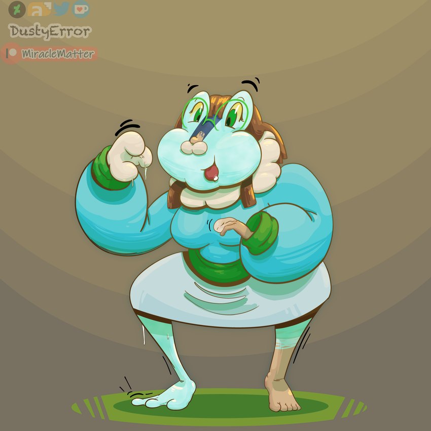 clothed clothing female happy puffed_cheeks slime sweater text tongue topwear transformation dustyerror nintendo pokemon amphibian froakie frog generation_6_pokemon pokemon_(species) 1:1 absurd_res english_text hi_res trans_(lore) trans_woman_(lore)