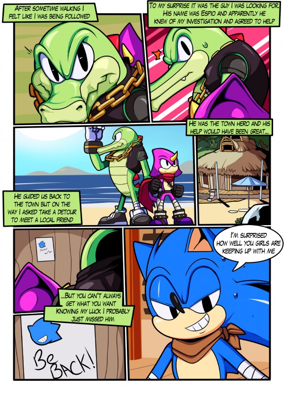 anthro blue_body clothing dialogue gloves group handwear male speech_bubble text text_box cloudz superbunnygt sega sonic_boom sonic_the_hedgehog_(series) espio_the_chameleon sonic_the_hedgehog vector_the_crocodile chameleon crocodile crocodilian eulipotyphlan hedgehog lizard mammal reptile scalie absurd_res comic digital_media_(artwork) english_text hi_res