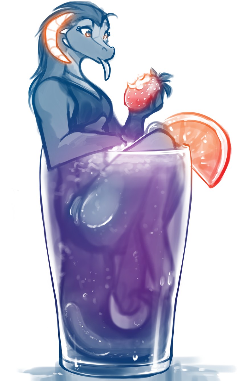 against_surface alcohol anthro beverage bikini bikini_bottom bikini_top clothed clothing cocktail cocktail_garnish comically_large_object container cup detailed_food female food fruit glass glass_container glass_cup holding_food holding_object horn in_beverage in_container in_cup leaning_on_edge looking_at_object micro over_edge partially_submerged plant simple_background skimpy solo strawberry swimwear tail tongue tongue_out two-piece_swimsuit wet conditional_dnp tom_fischbach mythology twokinds madam_reni_(twokinds) dragon mythological_creature mythological_scalie scalie 2023 absurd_res adobe_photoshop_(artwork) detailed digital_media_(artwork) hi_res monochrome sketch spot_color