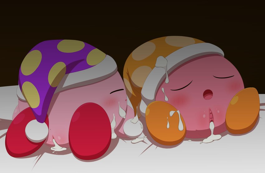 after_sex bed blush bodily_fluids clothed clothing crossgender cum cum_in_pussy cum_inside cum_on_face cum_on_feet duo feet female furniture genital_fluids genitals hat headgear headwear nightcap not_furry on_bed pink_body pussy sleeping sleeping_cap minami_(artist) kirby_(series) nintendo kirby noddy_(kirby) waddling_head hi_res