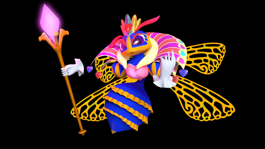 arthropod_abdomen clothed clothing crown feather_boa female feral floating_hands genitals headgear holding_object holding_weapon insect_wings jewelry looking_at_viewer open_mouth partially_clothed purple_eyes pussy queen royalty smile solo staff weapon wings mrlolzies101 kirby_(series) nintendo queen_sectonia arthropod bee hymenopteran insect 16:9 2020 3d_(artwork) 4k absurd_res alpha_channel blender_(artwork) digital_media_(artwork) hi_res widescreen