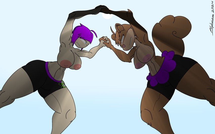 anthro areola athletic athletic_female black_boxer_briefs black_clothing black_underwear boxer_briefs boxer_briefs_only breasts clothed clothing duo female female/female hair low-angle_view muscular nipples purple_hair simple_background standing topless underwear underwear_only white_background wrestling alphaismo nickelodeon spongebob_squarepants winx_club sandy_cheeks tecna_(winx_club) animal_humanoid human humanoid mammal mammal_humanoid rodent rodent_humanoid sciurid sciurid_humanoid tree_squirrel tree_squirrel_humanoid 2024 artist_name crossover dated digital_drawing_(artwork) digital_media_(artwork) hi_res