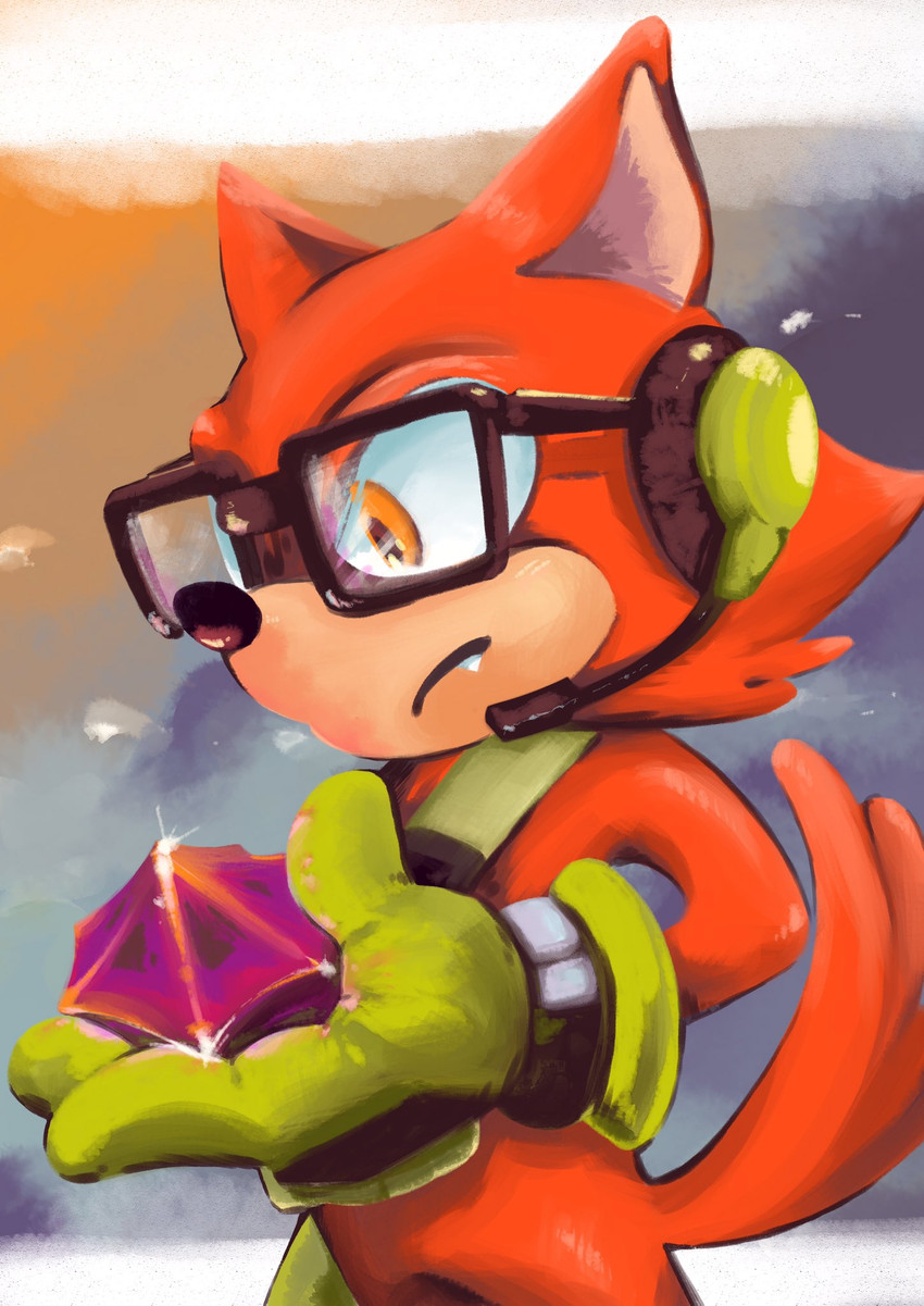 amber_eyes anthro belt biped black_eyewear black_glasses black_nose clothing earpiece eyewear frown fur gem glasses gloves green_clothing green_gloves green_handwear handwear holding_gem holding_object male phantom_ruby red_body red_fur solo standing teeth mennnntaiko sega sonic_forces sonic_the_hedgehog_(series) custom_character_(sonic_forces) gadget_the_wolf canid canine canis mammal wolf 2019 digital_media_(artwork) hi_res