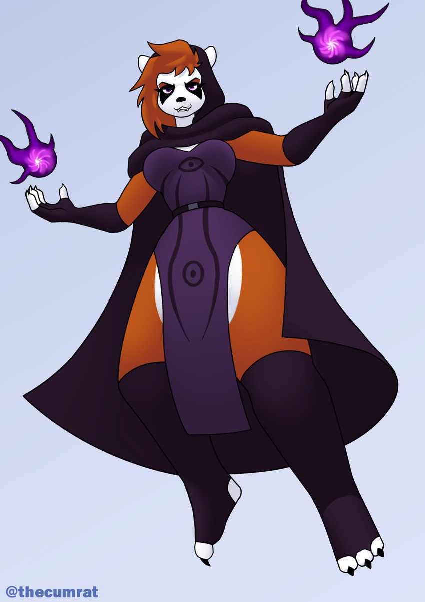 absolute_territory anthro brown_body brown_fur brown_hair cape cloak clothed clothing cultist curvy_figure evil_look fantasy female fingerless_gloves fur gloves hair handwear hood legwear looking_at_viewer low-angle_view magic magic_user purple_clothing red_body red_fur red_hair simple_background solo thick_thighs thigh_highs villainous voluptuous voluptuous_anthro voluptuous_female wide_hips thecumrat blizzard_entertainment warcraft ailurid bear mammal pandaren red_panda red_pandaren absurd_res hi_res