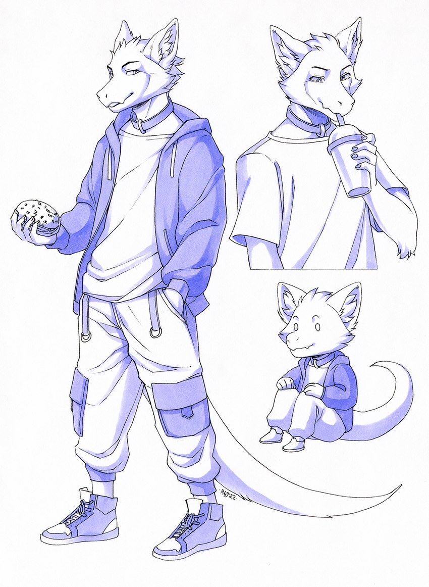 anthro beverage burger chibi clothed clothing collar food footwear fully_clothed fur male shoes solo tail rinkusu69 mythology senky dragon furred_dragon furred_scalie mythological_creature mythological_scalie scalie 2021 hi_res monochrome sketch sketch_page traditional_media_(artwork)