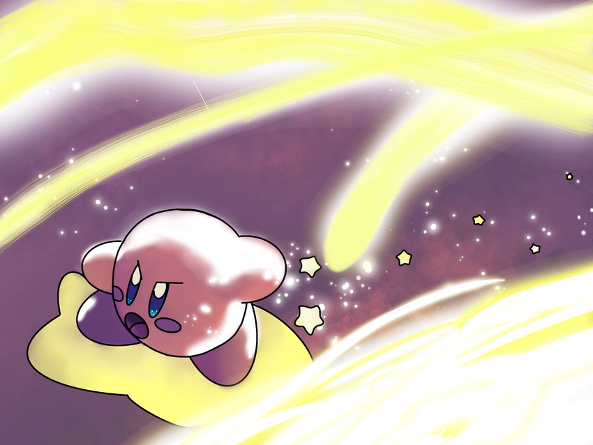 ambiguous_gender furrowed_eyebrows glistening glistening_eyes glowing gradient_shading open_mouth pink_body sky solo sparkles star warp_star funkyy kirby_(series) nintendo kirby 4:3 hi_res