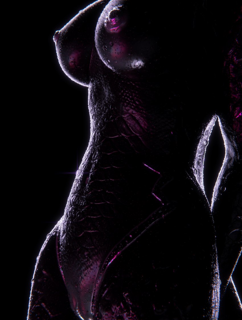 anthro black_background breasts dark_body female genitals nipples nude pose pussy simple_background solo water wet integlol everquest iksar lizard reptile scalie 3d_(artwork) absurd_res digital_media_(artwork) hi_res pinup