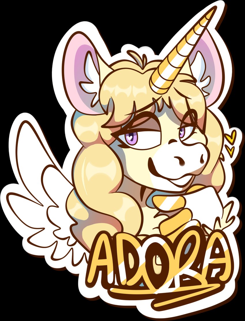 anthro female horn solo text wings marsminer mythology adora_(marsminer) name equid equine horse mammal mythological_creature mythological_equine pegasus unicorn winged_unicorn 2023 alpha_channel character_badge_(artwork) hi_res