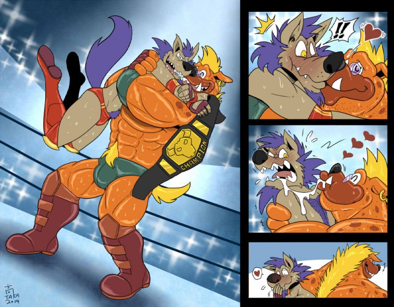 anthro blush bulge clothing duo hug kissing male male/male muscular muscular_male smile speedo swimwear takataka sega sonic_the_hedgehog_(series) sonic_underground dingo_(sonic_underground) sleet_(sonic_underground) canid canine canis dingo mammal wolf