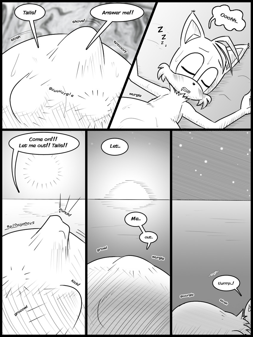 after_vore anthro belly big_belly death digestion duo male outside overweight sea speech_bubble text vore water young young_anthro young_male malezor sega sonic_the_hedgehog_(series) miles_prower sonic_the_hedgehog canid canine fox mammal 2018 comic hi_res