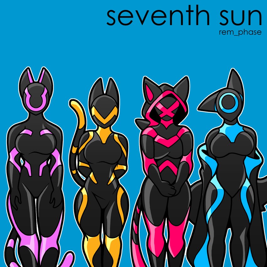 anthro black_latex blue_latex breasts clothed clothed_anthro clothed_female clothing drone female group hoodie latex latex_clothing latex_skinsuit multicolored_clothing multicolored_skinsuit purple_latex red_latex skinsuit standing tail tight_clothing topwear two_tone_clothing two_tone_skinsuit yellow_latex rem_phase weezer weezer_(blue_album) domestic_cat felid feline felis mammal 1:1 2025 absurd_res hi_res